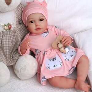 🆕17inch Soft Cloth Body Newborn Baby Poseable Limbs Peach Baby Doll Girl